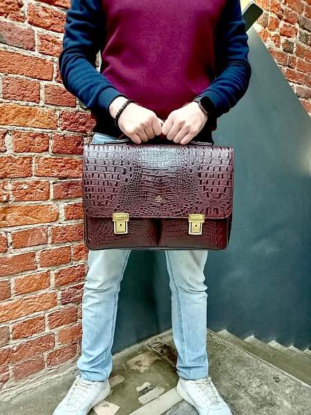 Мужской портфель Narvin 9738-Bambino Burgundy из натуральной кожи Vasheron, Артикул: 9738-Bambino Burgundy фото №1