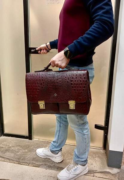 Мужской портфель Narvin 9738-Bambino Burgundy из натуральной кожи Vasheron, Артикул: 9738-Bambino Burgundy фото №1