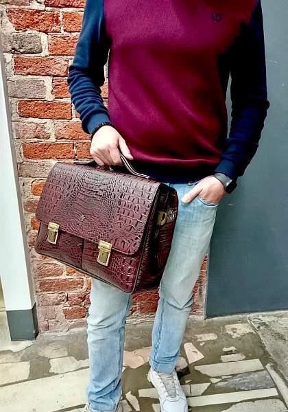 Мужской портфель Narvin 9738-Bambino Burgundy из натуральной кожи Vasheron, Артикул: 9738-Bambino Burgundy фото №1