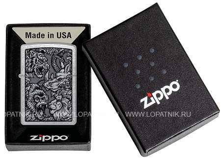 зажигалка zippo jungle design с покрытием street chrome, латунь/сталь, серебристая, 38x13x57 мм 48567 Zippo