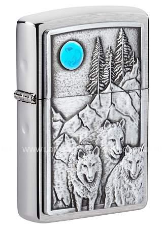 зажигалка zippo wolf design с покрытием brushed chrome, латунь/сталь, серебристая, 36x12x56 мм 49295 Zippo