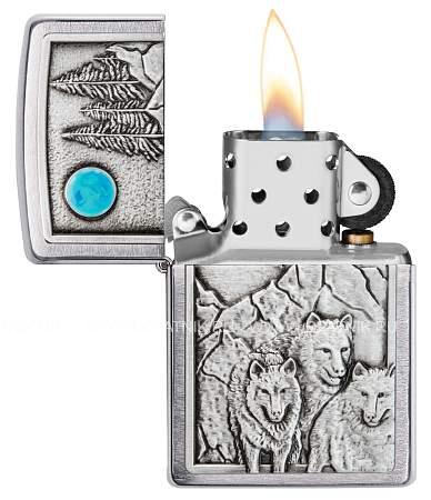 зажигалка zippo wolf design с покрытием brushed chrome, латунь/сталь, серебристая, 36x12x56 мм 49295 Zippo