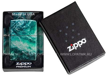 зажигалка zippo rogue wave с покрытием 540 tumbled chrome, латунь/сталь, бирюзовая, 38x13x57 мм 48621 Zippo