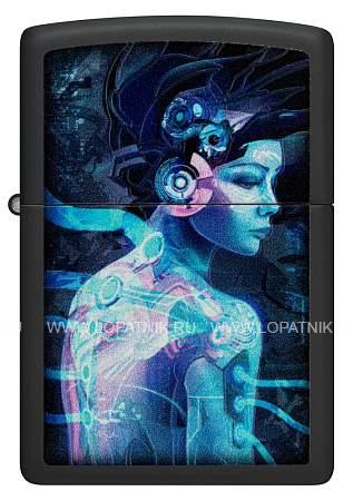 зажигалка zippo cyborg woman с покрытием black light, латунь/сталь, черная, матовая 38x13x57 мм 48517 Zippo