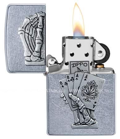 зажигалка zippo dead mans hand с покрытием street chrome, латунь/сталь, серебристая, 38x13x57 мм 49536 Zippo