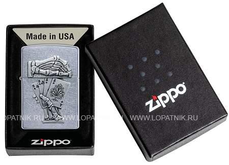 зажигалка zippo dead mans hand с покрытием street chrome, латунь/сталь, серебристая, 38x13x57 мм 49536 Zippo