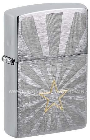 зажигалка zippo star design с покрытием brushed chrome, латунь/сталь, серебристая, 36x13x57 мм 48657 Zippo