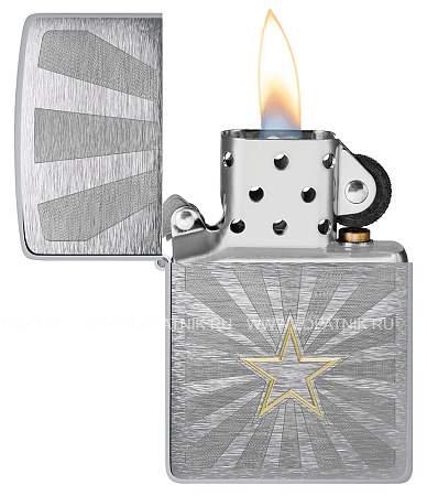 зажигалка zippo star design с покрытием brushed chrome, латунь/сталь, серебристая, 36x13x57 мм 48657 Zippo
