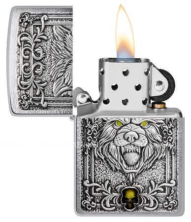 зажигалка zippo wolf emblem с покрытием brushed chrome, латунь/сталь, серебристая, 36x13x57 мм 48690 Zippo