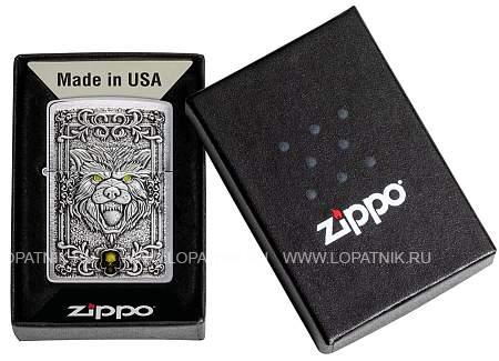 зажигалка zippo wolf emblem с покрытием brushed chrome, латунь/сталь, серебристая, 36x13x57 мм 48690 Zippo