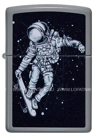 зажигалка zippo skateboarding astronaut с покрытием flat grey, латунь/сталь, серая, 38x13x57 мм 48644 Zippo