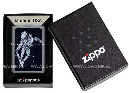 зажигалка zippo skateboarding astronaut с покрытием flat grey, латунь/сталь, серая, 38x13x57 мм 48644 Zippo