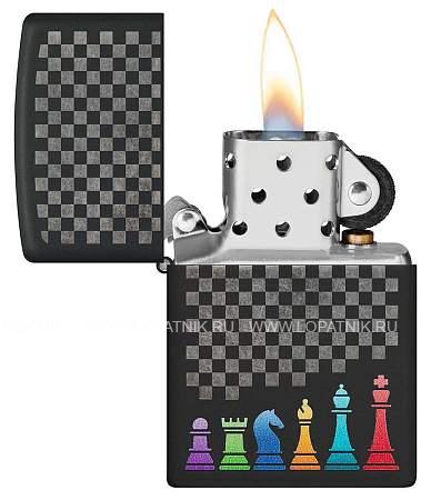 зажигалка zippo chess pieces с покрытием black matte, латунь/сталь, черная 38x13x57 мм 48662 Zippo