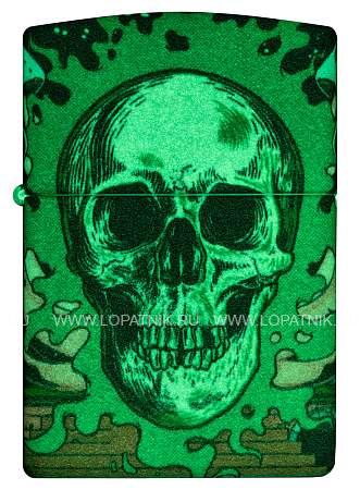 зажигалка zippo skull design с покрытием glow in the dark green,латунь/сталь,разноцветная38x13x57 мм 48640 Zippo