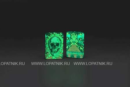 зажигалка zippo skull design с покрытием glow in the dark green,латунь/сталь,разноцветная38x13x57 мм 48640 Zippo