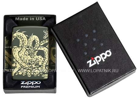 зажигалка zippo dragon design с покрытием green matte, латунь/сталь, зеленая, матовая, 38x13x57 мм 48907 Zippo