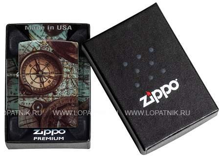 зажигалка zippo compass design с покрытием 540 matte, латунь/сталь, разноцветная, 38x13x57 мм 49916 Zippo